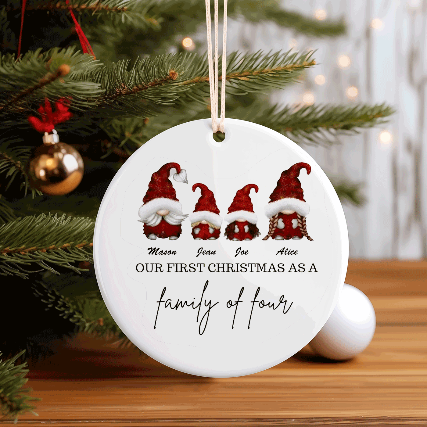 Family of Four | First Christmas Gnome | Ceramic Ornaments